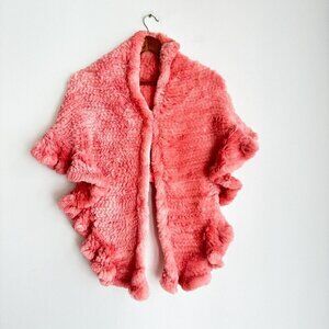 Pink Rabbit Fur Woven Triangular Shawl Scarf Wrap